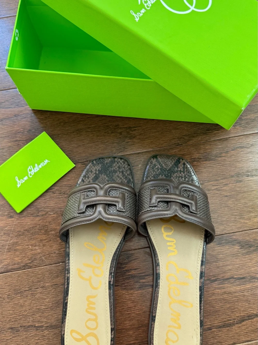 Sam Edelman Brown Snake-Print Slide Mules